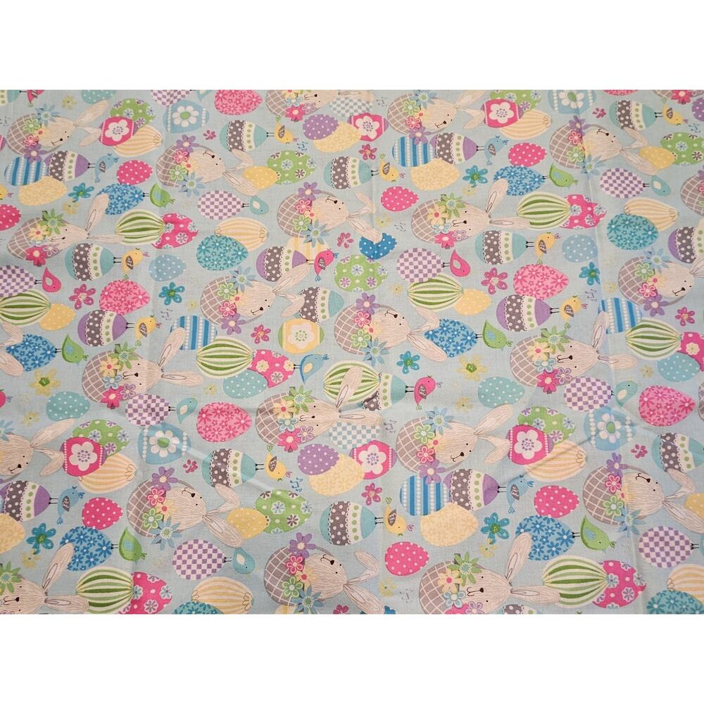 Benartex Easter"Some Bunny Loves You" Eggs & Bunnies on Blue 100% Cotton 32 X 44